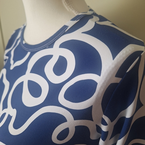 Barbara Gerwit Resort Wear Stretch Top Blue White Swirl 3/4 Long Sleeve Shirt - Picture 7 of 7